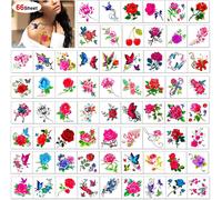66 Feuilles Fleurs Tatouages Temporaires Autocollants Pour Femme, Fleurs Colorées Papillon Faux Tattoos Éphémères Étanches Pour Femmes Filles Corps Bras Poitrine Épaule Main Cou Poignet