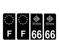 66 Pyrénées Orientales logo noir autocollant plaque immatriculation auto sticker Lot de 4 Stickers - Angles : arrondis