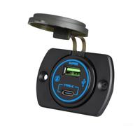 66 W LED Ring Mount Panel Mount Dual Port Car Charging Socket PD .0 pour voitures, camions, bateaux, motos et systèmes électriques de camping-car (bleu)
