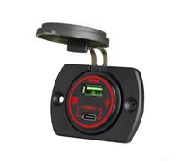 66 W LED Ring Mount Panel Mount Dual Port Car Charging Socket PD .0 pour voitures, camions, bateaux, motos et systèmes électriques de camping-car (rouge)