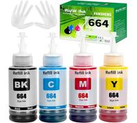 664 Encre Compatible Avec Epson 664 Bouteille D'Encre Multipack Pour Et-2500 Et-2550 Et-2600 Et-2650 Et-3600 Et-4500 Et-4550 Et-14000 Et-15000 Et-16500 L100 L110 L200 L210 L350 L355 (4 Pack Bk/C/M/Y)