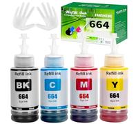 664 Encre Compatible avec Epson 664 Bouteille d'encre Multipack pour ET-2500 ET-2550 ET-2600 ET-2650 ET-3600 ET-4500 ET-4550 ET-14000 ET-15000 ET-16500 L100 L110 L200 L210 L350 L355 (4 Pack BK/C/M/Y)