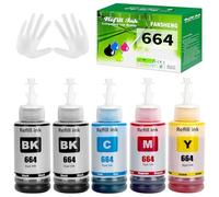 664 Encre Compatible avec Epson 664 Bouteille d'encre Multipack pour ET-2500 ET-2550 ET-2600 ET-2650 ET-3600 ET-4500 ET-4550 ET-14000 ET-15000 ET-16500 L100 L110 L200 L210 L350 L355 (5 Pack 2BK/C/M/Y)