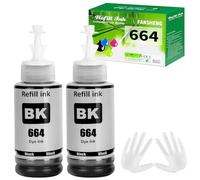 664 Encre Compatible avec Epson 664 Bouteille d'encre Multipack pour ET-2500 ET-2550 ET-2600 ET-2650 ET-3600 ET-4500 ET-4550 ET-14000 ET-15000 ET-16500 L100 L110 L200 L210 L350 L355 (2 Pack, Noirx2)