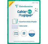 66710c Un Cahier Magique Agrafé - 17x22 Cm - 48 Pages Quadrillées 10x10 Mm Avec Marge - Papier Blanc 90 G - Couverture Ardoise Double-Face Effaçable À Sec
