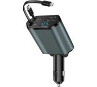 66w 4 In 1 Retractable Car Charger 12/24 V, Usb Cigarette Lighter With Cables For Iphone And Usb C, Fast Car Phone Charger With Usb C Usb A For Iphone 16/15/14/13, Ipad, Galaxy, Huawei