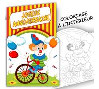 67-1029-2 Carte JOYEUX ANNIVERSAIRE clown sur son vélo avec un coloriage pour enfant à l'intérieur et une enveloppe blanche - arc-en-ciel fête cirque ballons de baudruche 1 2 3 4 5 6 7 8 9 10 ans