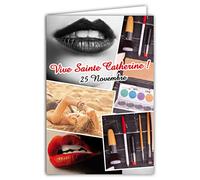 67-1081-B Carte Vive Sainte Catherine 25 Novembre pour Jeune Fille Adolescente Femme Maquillage Rouge à lèvres - Avec Enveloppe Blanche