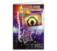 67-1105-A Carte Super Bon Anniversaire La Star du jour c'est toi Étoile Argenté Ambiance Concert Pop Rock - Avec Enveloppe Format 12x17,5cm