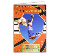 67-1222 Carte Joyeux ANNIVERSAIRE BASKETBALL en Or Doré Brillant - Avec enveloppe - Format fermé 115x170mm ; Fabrication Française