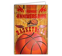 67-1223 Carte Heureux ANNIVERSAIRE BASKETBALL Ballon Rouge Brillant - Avec enveloppe - Format fermé 115x170mm ; Fabrication Française ; Sportif ; Champion ; Panier ; Joueur ; équipe