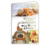 67-1274 Carte Bon ANNIVERSAIRE Chats Chien Amis Monde de Douceur Texte en Or Doré Brillant et Enveloppe 12x17,5cm Labrador Golden Retriever Animaux de compagnie Mignon Câlin Vintage Illustration
