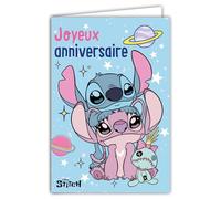 67-2006 Carte ANNIVERSAIRE Stitch Disney Licence Officielle Stitch Rose Angel - Gentil Monstre pour Enfant Garçon Fille Dessins Animés Film d'Animation - Avec Enveloppe Format 12x17,5cm