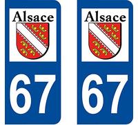 67 Alsace Blason département région Autocollant Plaque immatriculation Auto Voiture Sticker, Couleur : Bleu, Angle : Arrondi