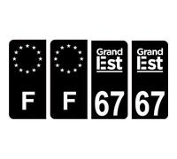 67 Bas Rhin logo 2 noir autocollant plaque immatriculation auto ville sticker Lot de 4 Stickers - Angles : arrondis