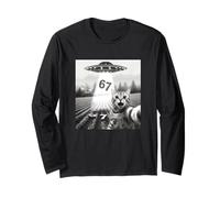 67 Chat Selfie avec Alien UFOs Funny Cat Six Seven Meme UFO Manche Longue