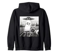 67 Chat Selfie avec Alien UFOs Funny Cat Six Seven Meme UFO Sweat à Capuche