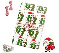 67 Christmas Wrapping Paper, Funny Santa 6 7 Meme Wrap Paper, Fun Brain Rot Festive Wrapping Roll for Christmas, Secret Santa & Gag Gifts (Style B,5 Set)