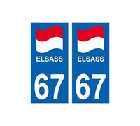 67 EL Elsass Alsace drapeau logo 363 sticker autocollant plaque immatriculation auto- Angles : droits- Couleur de fond : blanc