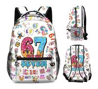 67 Graffiti Sac à dos d'école pour adolescent, Six Seven - Multicolore, imperméable, avec imprimé intégral, grande capacité, décontracté, pour l'école, les voyages, le camping, les loisirs