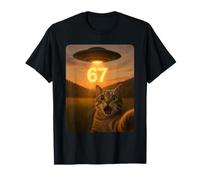67 Meme Cat Selfie avec Alien UFO Funny Cat Six Seven Cool T-Shirt
