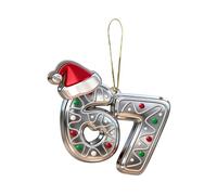 67 Ornement,2D Acrylique Amusant Réutilisable Décoration De Noël | 67 Mème avec Pendentif de Chapeau de Père Noël - pour Fête Anniversaire Mur Porte Fenêtre Intérieur Et Extérieur Salon