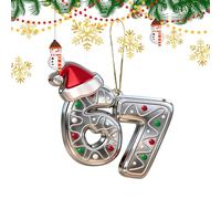 67 Ornement | Réutilisable 2D Acrylique Amusant,67 Mème avec Pendentif de Chapeau de Père Noël | pour Mur Porte Intérieur Extérieur Cour Véranda Jardin Maison Fête