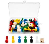 67 Pions de Jeu en Bois en Acajou, 60 Figurines + 6 Dés + 1 Sac de Rangement, pour Jeux de Société Éducatifs et Stratégiques