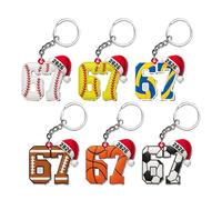 67 porte-clés Meme 6 pièces drôles Six Seven Ball Print Keyring Pendentifs, Baseball Pattern 2D Acrylique Sac Charm Porte-clés Roman Porte-clés pour adolescents garçons amateurs de