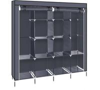 67 pouces Armoire à vêtements Armoire à vêtements portable Étagère de rangement des vêtements 12 compartiments 4 poches latérales Gris