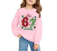 67 Pull de Noël pour enfants 6 7 Meme Shirt Six Seven Pull à manches longues Sweat-shirt filles garçons Mode Six Seven Sweat-shirt de Noël uni Pull de Noël pour garçons filles, 04#rose., 3-4 ans