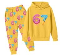 67 Survêtement pour enfants Six Seven Imprimé Sweatshirt Set Rave Novelty 6 7 Meme Sweat à Capuche Jogging Costumes Drôle Carnaval Fille Vêtements, jaune, 5-6 ans