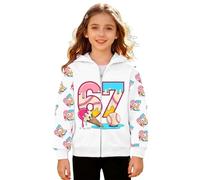 67 Sweats à capuche pour garçons et filles Six Seven Fermeture éclair intégrale Pull à capuche Tops Rétro Dessin animé Manches longues Festif Sweatshirts Garçon Classique Hiver Daily Wear, blanc, 6-7
