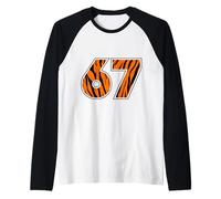 67 Tiger Stripe Number Wild Cat Design Graphique Audacieux Manche Raglan