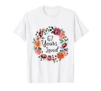 67 Years Loved 67th Birthday Floral Wreath Loved for Women T-Shirt