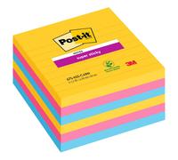 Post-It Lot De 6 Blocs 90 Feuilles Super Sticky Rio Lignées 101x101mm, Jaune Néon, Fuchsia, Méditerranée