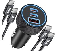 67w 3-Port Car Cigarette Lighter Charger Usb C And 2-Pack 1m Usb C Cable For Iphone 16 16e 15 Pro Max, Ipad, Samsung Galaxy S25 S24 S23 S22 Ultra, Pixel, Quick Plug Charger Pd/Qc 12v Adapter