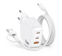 67W/65W GaN Chargeur USB C pour MacBook Pro 13 Pouces 2020/2019/2018, Macbook Air 13 Pouces 2020 2019 2018, ASUS, HP, Lenovo, Chargeur Type C Ordinateur 3 Ports avec USB C Câble tressé 2 Mètres