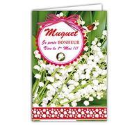 68-1039-A Carte avec Enveloppe MUGUET PORTE-BONHEUR avec COCCINELLE en Bois Peinte à la main en Rouge 13 Clochettes Blanches 1er Mai Bouquet Fleurs Fête Printemps