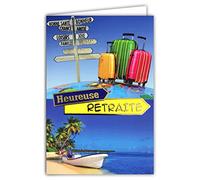 68-1048-B RET Carte Départ Retraite avec Enveloppe Bonne Continuation Bateau Ile Paradisiaque Mer Exotique Tropical Voyages Valises Tour du monde Panneau Directions Vacances Repos Détente Loisirs AFIE