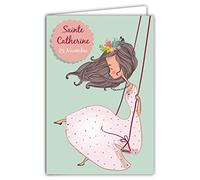 68-1099-A Carte Bonne Fête de Sainte Catherine 25 Novembre Petite Fille Sage Balancoire Fleurs Mignon Tendre Message Rose