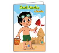 68-1101-B Carte Bonne Fête de Saint Nicolas 6 Décembre Petit Garçon Enfant Sage Château de sable Plage Seau Pelle Jeu Maternelle Primaire