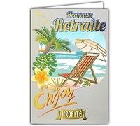68-1208 Carte Heureuse Retraite Or Doré Enjoy Profite Transat Plage Sable Mer Palmiers Fleurs Soleil Repos Fabriqué en France