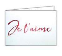 AFIE 68-1215 Carte JE T'AIME Saint Valentin 14 février en Rouge Brillant sur fond blanc ; Livrée avec enveloppe ; Format Carte fermée 17x11,5cm - Fabriqué en France