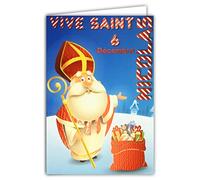 68-1303 Carte Vive Saint Nicolas Rouge Brillant Bonne Fête 6 Décembre Hotte Cadeaux Jouets