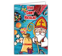 68-1304 Carte Vive Saint Nicolas Rouge Brillant Bonne Fête 6 Décembre Bonbons Friandises