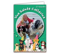 AFIE 68-1307 Carte avec Enveloppe Vive Sainte Catherine Chapeaux 25 Novembre Bonne Fête pour petite fille qui aime les chiens Promenade Sable Mer Vert d'eau Carte à échanger collectionner récréation