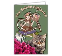 68-1309 Carte avec Enveloppe Vive Sainte Catherine 25 Novembre Bonne Fête pour jeune fille lo Fleuri à échanger collectionner amies copines récréation CATH Vert Kaki