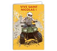 68-1318 Carte Vive Saint Nicolas Bonne Fête 6 décembre Quad Casque Sport tout-terrain ATV pour Enfant ou Adolescent Garçon Ami Copain Fils Neveu Filleul - Avec Enveloppe Blanche Format 12x17,5cm