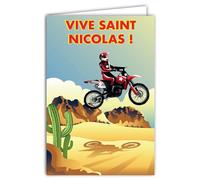 68-1319 Carte Vive Saint Nicolas Bonne Fête 6 décembre Motocross Sport Extrême Compétition Course Vitesse tout-terrain Cactus Garçon Adolescent Ami Copain - Avec Enveloppe Blanche Format 12x17,5cm